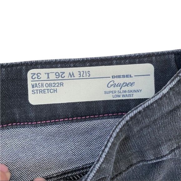 Diesel grupee super skinny black denim jeans size 26x32 nwt - Picture 5 of 10